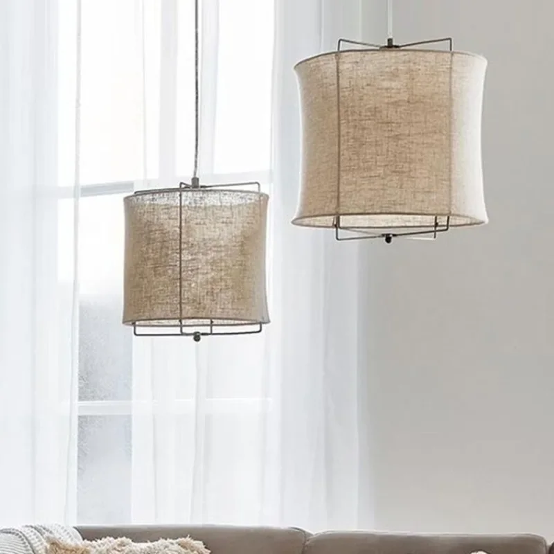 Nordic medieval cloth hemp pendant lamp for restaurant ins bedroom retro dining fabric Wabi-sabi chandelier