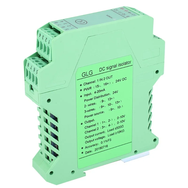 DC Signal Isolator 4~20mA Module Signal Isolator Transmitter Conditioner1 In 2 Out 0~10V