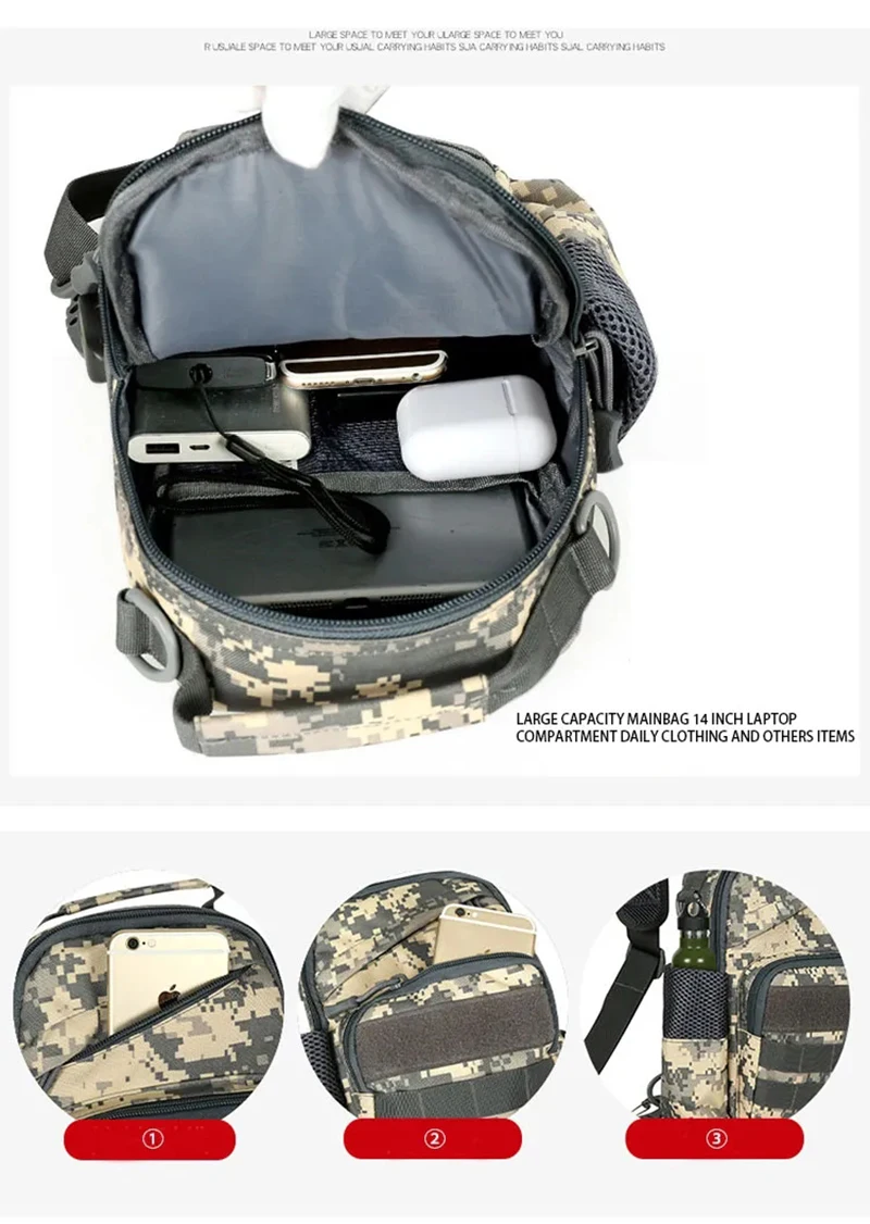 Casual Camouflage Multicolor Single Shoulder Outdoor Sports Chest Bag Tactical Crossbody Small Chest Bag For Military Fans