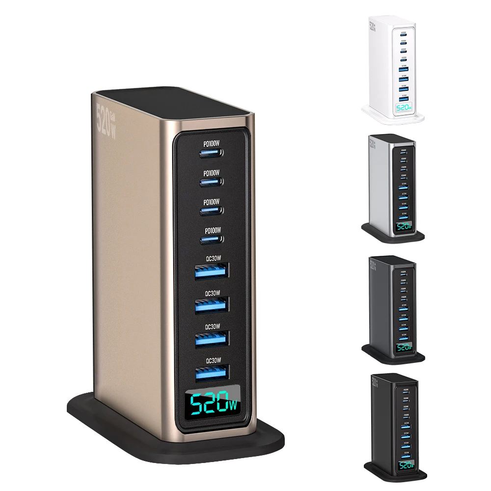 

520W Super Fast Charging 4C4A Multiport Charger Station for Laptop/Apple/iPhone16/15/14/Android/Type C PD 100W Power Adapter