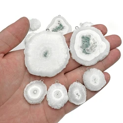 Raw White Geode Druzy Charms Crystal Quartz Slice Pendant for Jewelry Making Necklace Earring Findings Accessories Wholesale