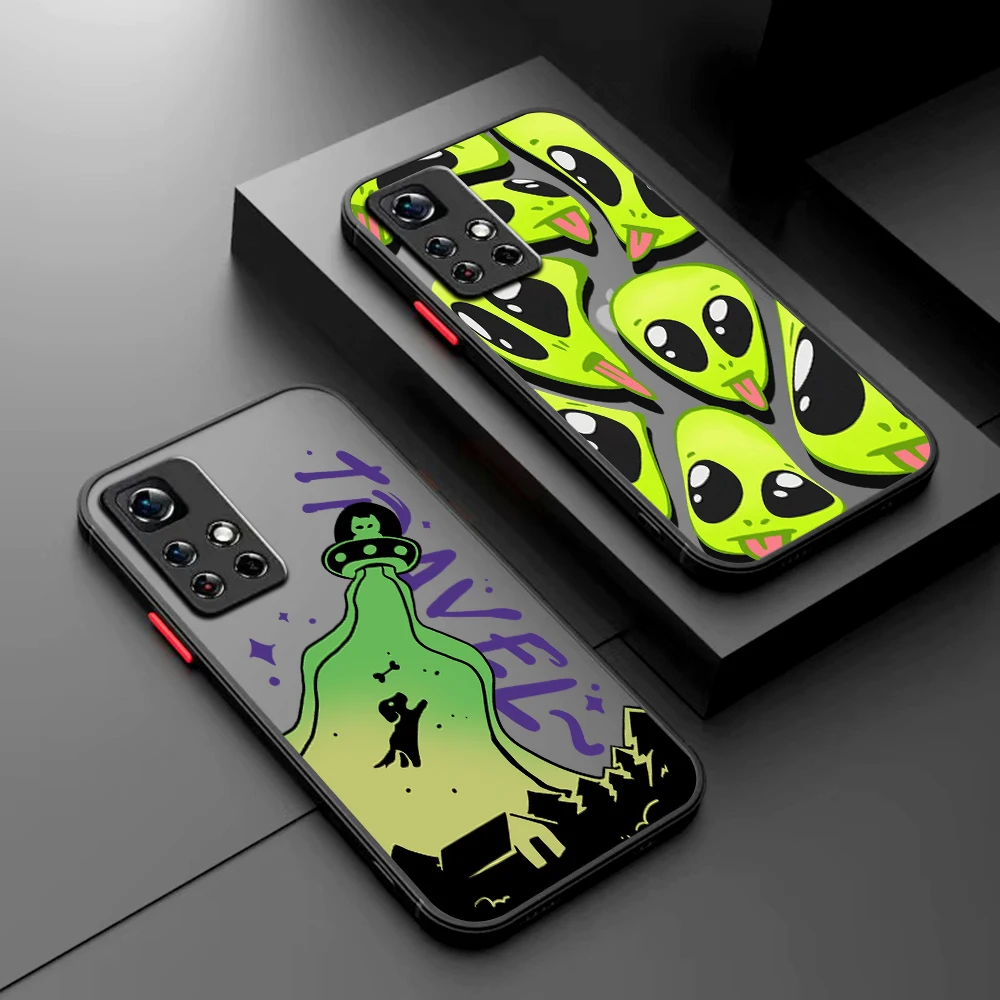 Funny Aesthetics Cartoon Alien Space Phone Case For Samsung S23 S22 S21 S20 Note20 Plus Ultra Lite 5G Matte Transparent Cover