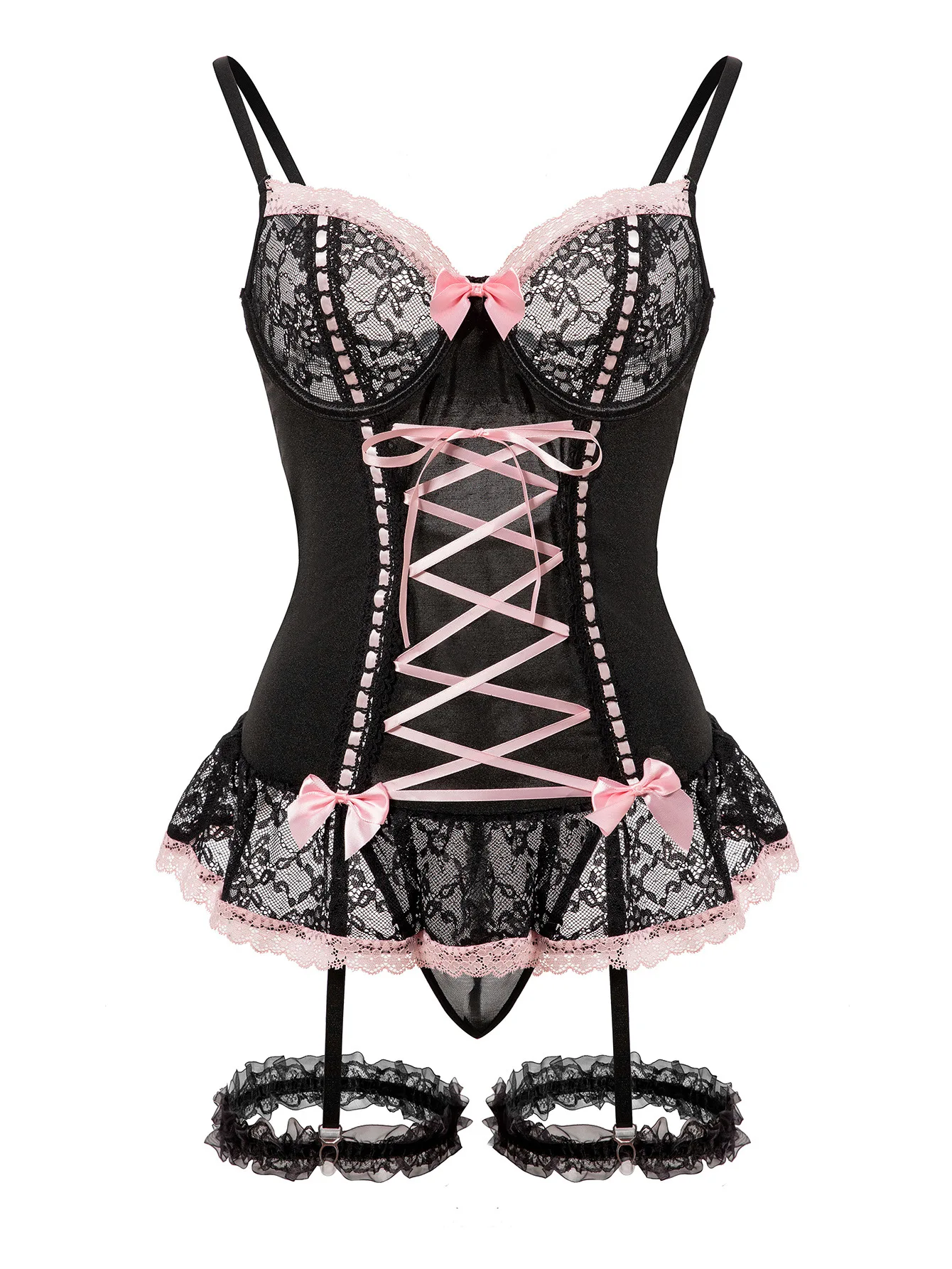 MIRABELLE Sexy Lace Ruffle Dress Bodycon Sets 3 Pieces With Stocking Bowknot Youth Woman Body Music Festivals image 6