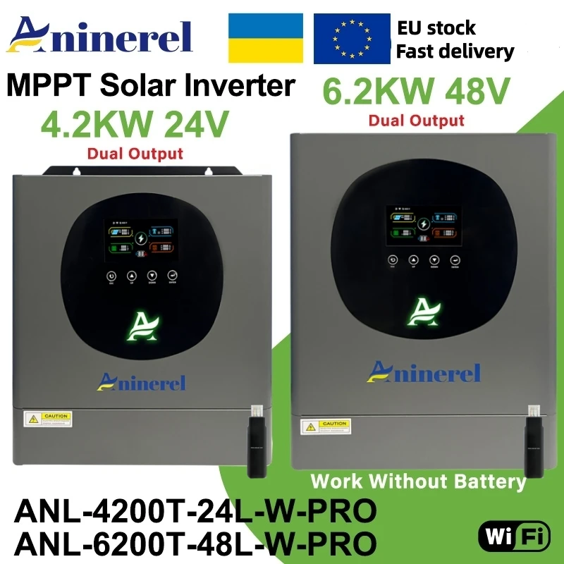 Inverter Solare Ibrido Aninerel 6.2KW 4.2KW 48V 24V On/Off Grid Per Uso Domestico, Inverter A Onda Pura Con Regolatore Di Carica Solare Mppt