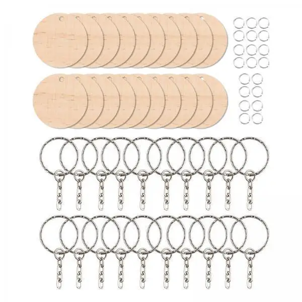 6xWood Slices Key Chains Keychains Charm Discs Tags DIY Keyring 20pcs