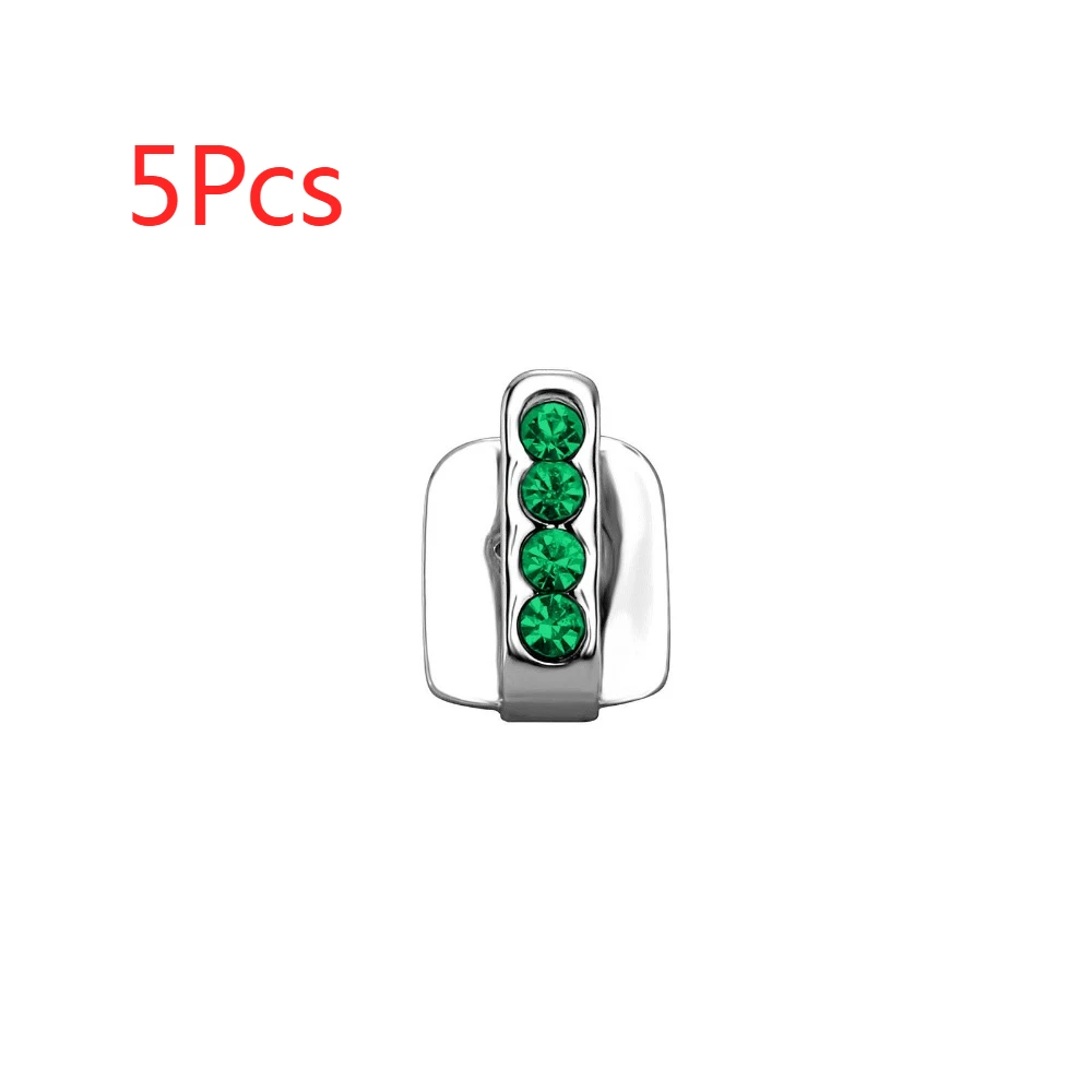 

5Pcs Tooth Decoration 14K Gold Plated Grillz Fake Braces Teeth Cross Round Crystal Gold Gap Grillz Metal Bracket Colorful