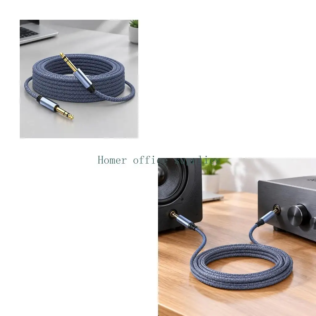 K43B 6.35Mm Male-to-Male Sound Cable with Three-Contact Ends and Textile Exterior for Keyboards, Guitars, and Compatible