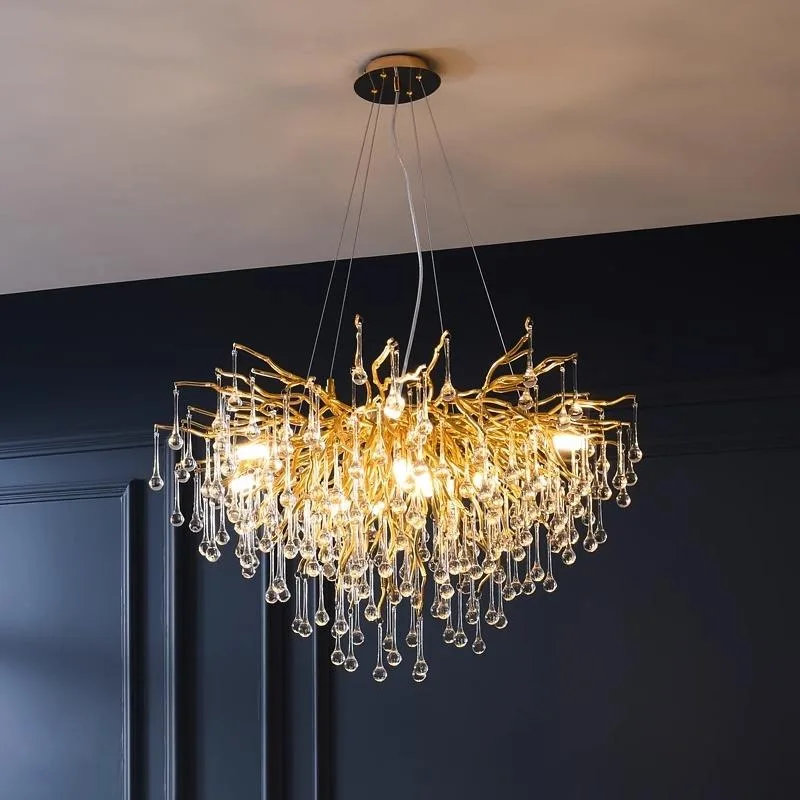 

Nordic Luxury Gold K9 Crystal Chandeliers For Living Room Kitchen Island Dining Tables Pendant Lamp Interior Lighting Fixture