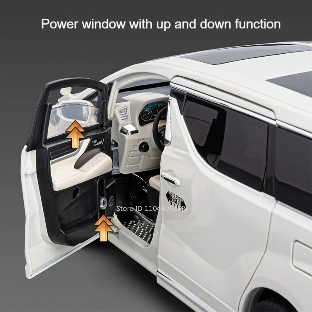Vellfire – modèle MPV 1:18, grande échelle, portes de voiture jouet, lumière musicale ouverte, modèles de véhicules d'affaires en alliage moulé sous pression, cadeaux