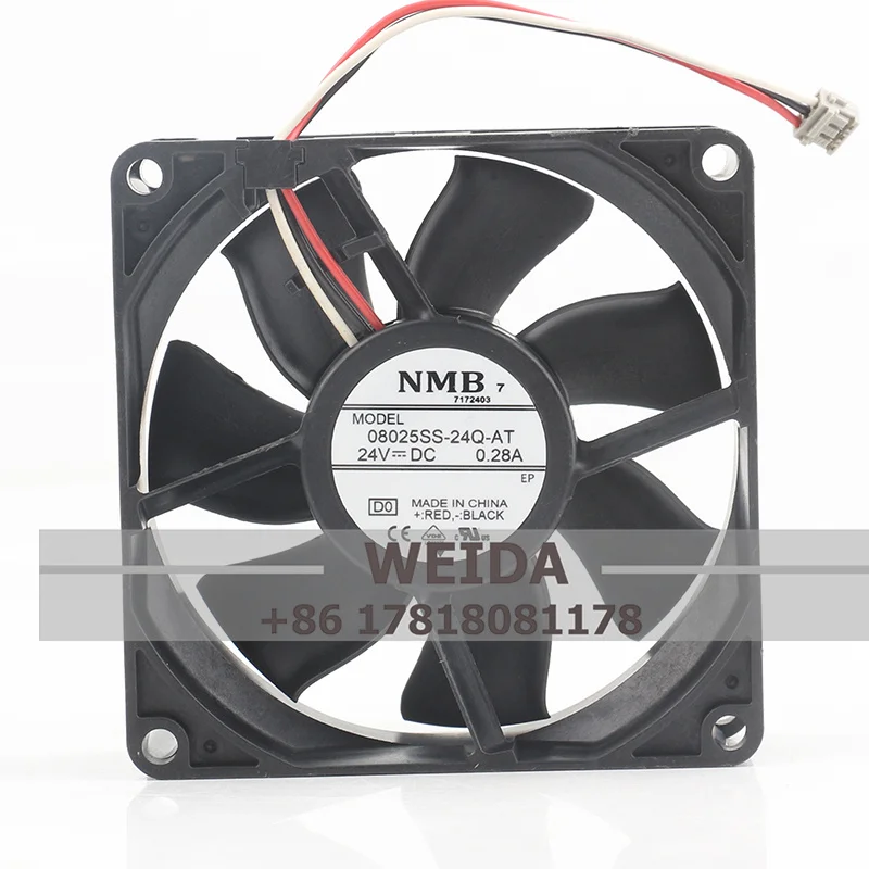 

08025SS-24Q-AT 12V 48V DC 24V 0.28A AC EC Frequency Converter Ball Bearing 3-wire Cooling Fan 8025 80X80X25MM 8CM