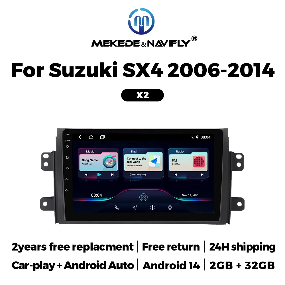 MEKEDE 9inch 2Din CarPlay Car Radio For Suzuki SX4 2006-2014 Android 14 Intelligent System FM WIFI BT Android Auto Stereo