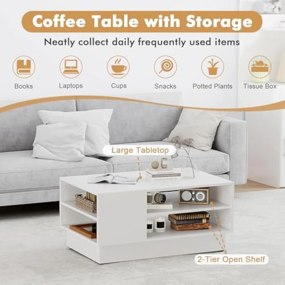 Журнальный столик Giantex с местом для хранения вещей, 2-уровневый прямоугольный диван-стол с полкой и приподнятым основанием, современный центральный стол с геометрическим рисунком