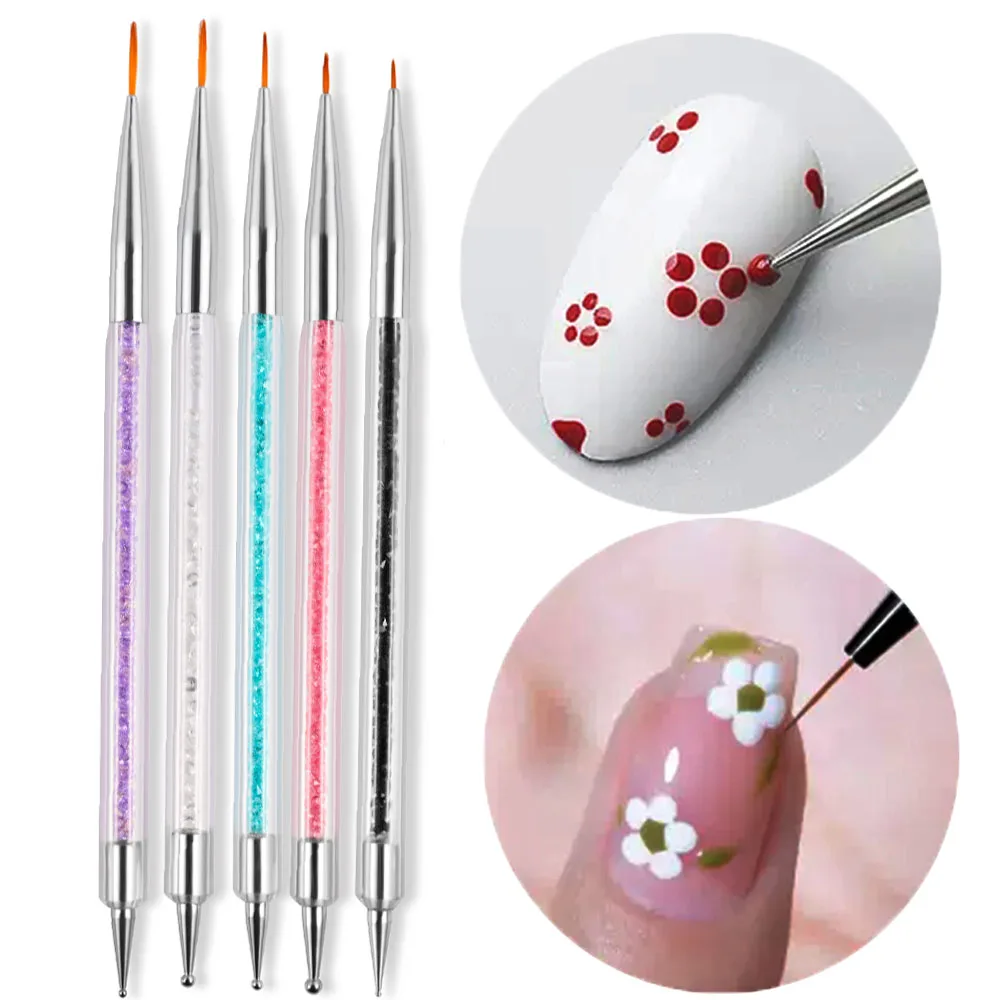 5Pc/set 2IN1 Double-Ended Nail Drawing Dotting Pen 4-11mm Super-thin Line Brush+Round Dot Painting Nail Pen For DIY Manicure Pen