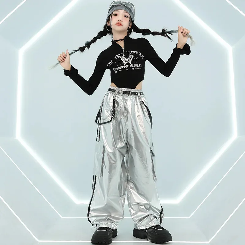 الفتيات ملابس رقص الجاز المرحلة الفتيات Kpop الهيب الورك ملابس الرقص الشارع ملابس الرقص الاطفال موضة Clohtes بلايز سوداء خلط السراويل