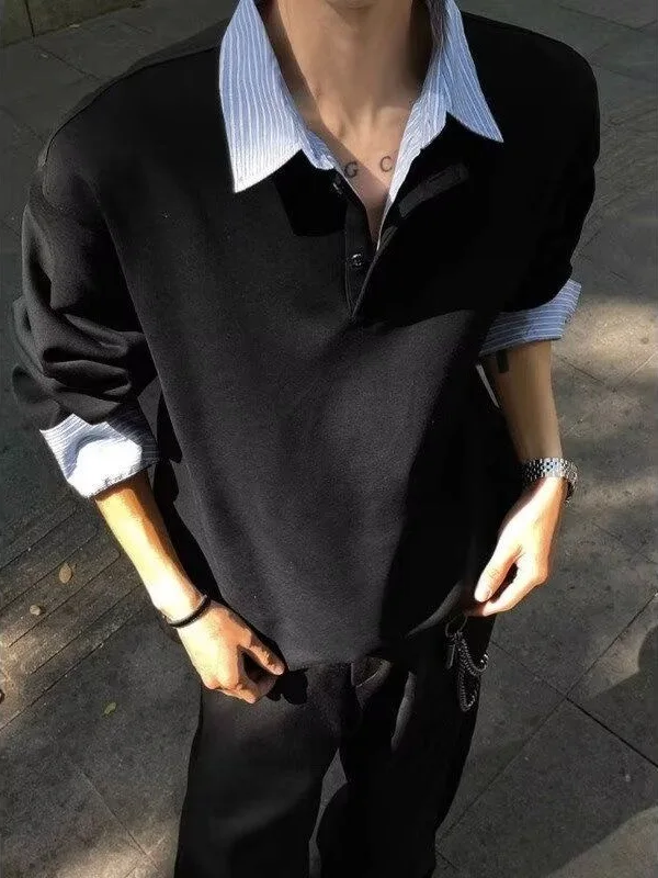 

Casual Loose Men's Sweatshirt Stand Collar Patchwork Spring Autumn Fashionable Versatile Polyester Long Sleeve Thermal Wear