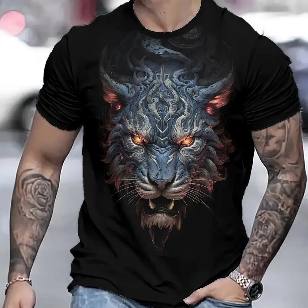 Tiger T-Shirt For Men 3D Animal 3D Print Men's Shirts Summer Short Sleeved Tee Male Pullover Oversized Top Casual Men'S Clothing