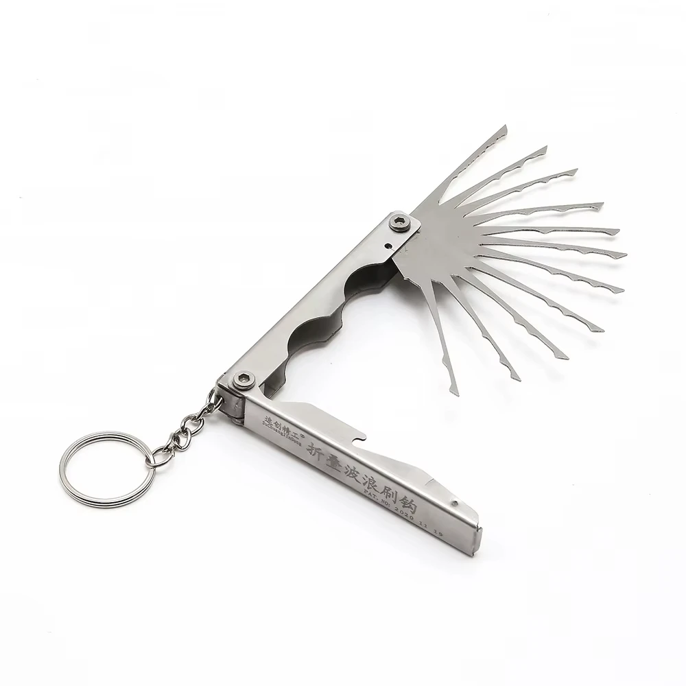 11pcs Folding Wave Brush Set Civil Lock All-Steel Tool Set for Locksmith Supplies Repair Tools