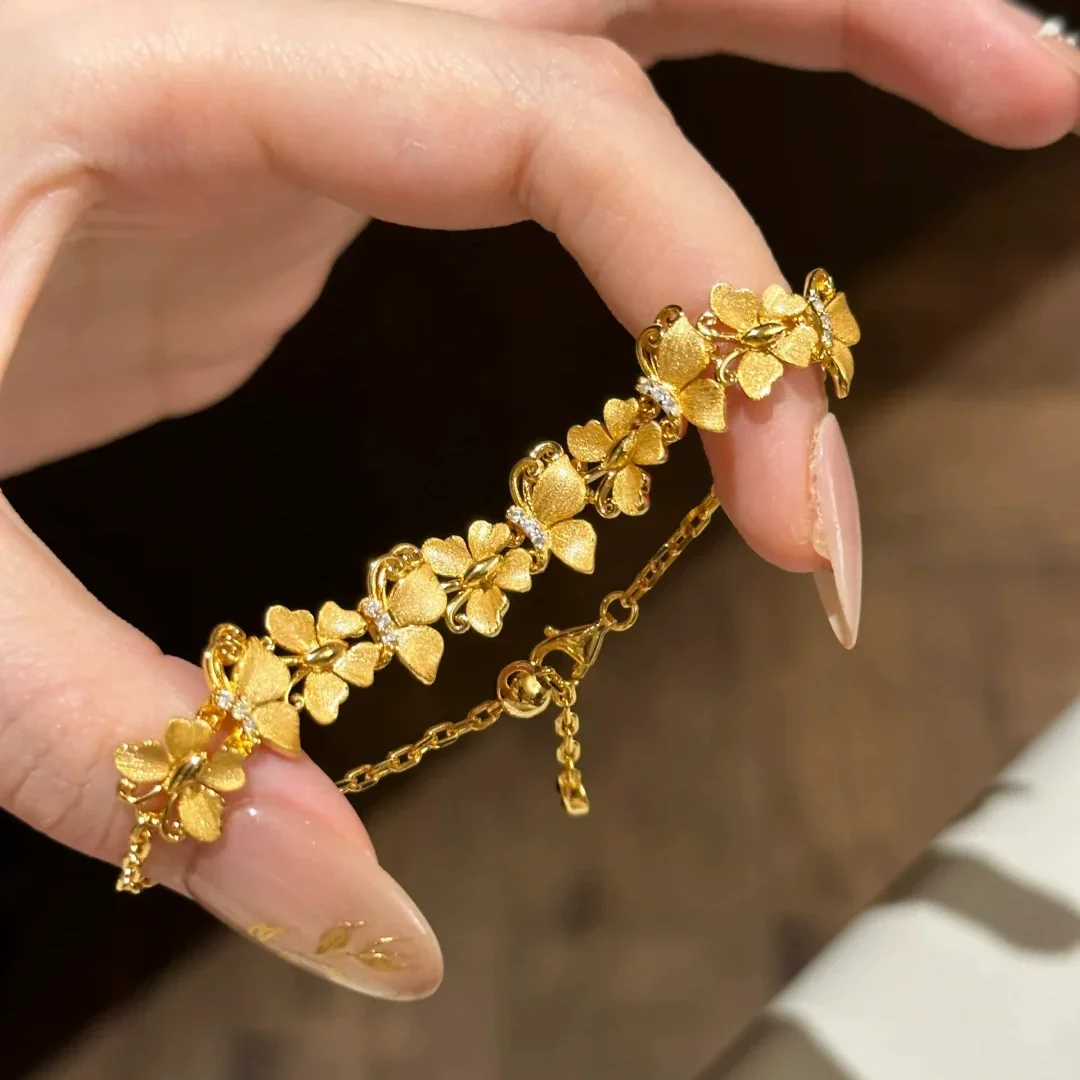 Foydjew Italian Vintage Jewelry Butterfly Design Gold Color Bracelets Telescopic Adjustable Hand Chain For Women