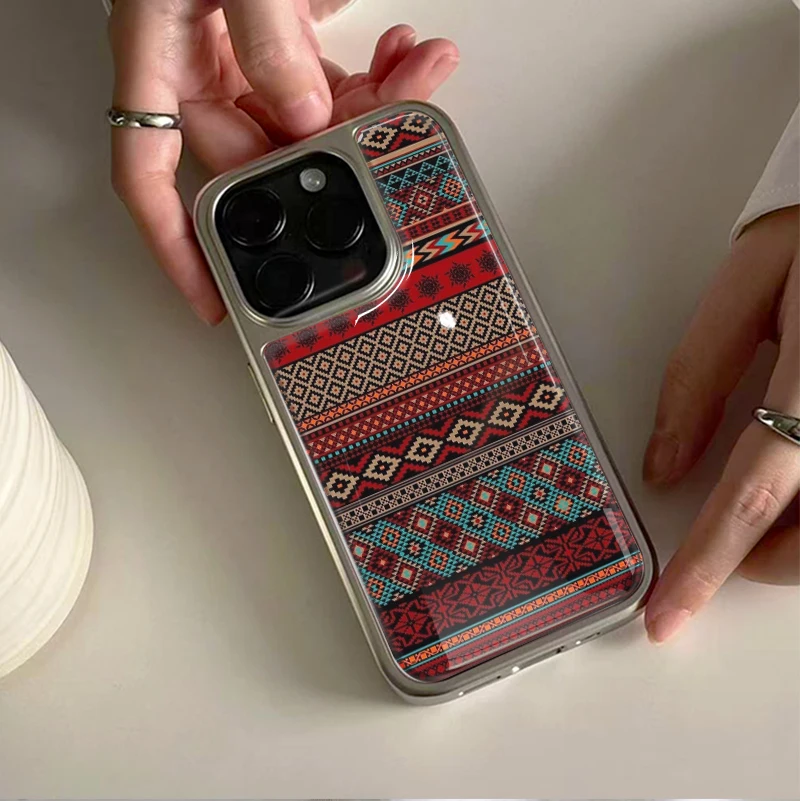 Bohemian-Stil Ethnischer Stil Silber-Rand Epoxy Handyhülle TPU Sturzsicher Für iPhone XR/11/12/13/14/15/16/17 Pro Max