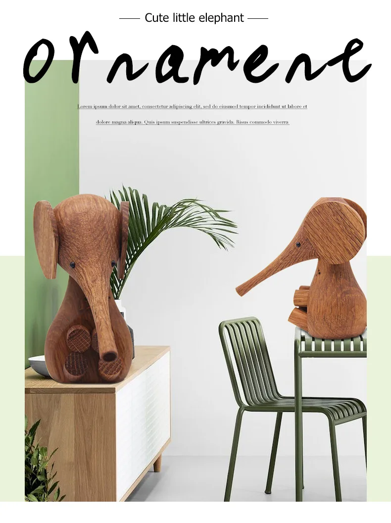 

Nordic-Inspired Whimsical Wooden Elephant Puppet Decor - Artisanal Solid Wood Figurine with Charming Baby Elephant Design