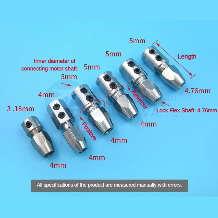 RC Electric Boat 3.18*4/4*4/5*4/5*4.76mm Flex Collet Coupler Stainless Steel Positive/ Reverse Flexible Coupling