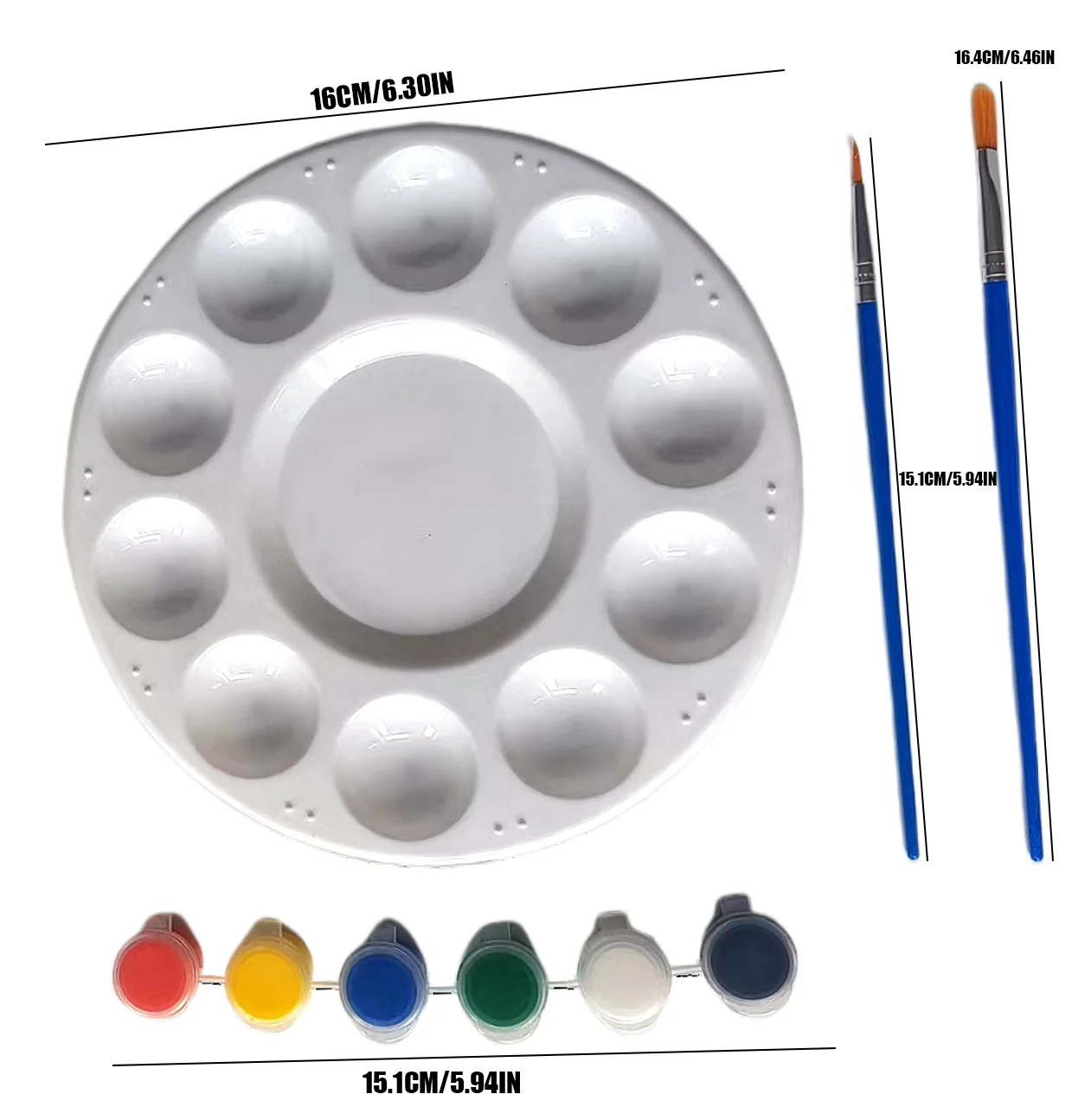 Round white palette Acrylic paint four-piece pointed flat brush set Palette
