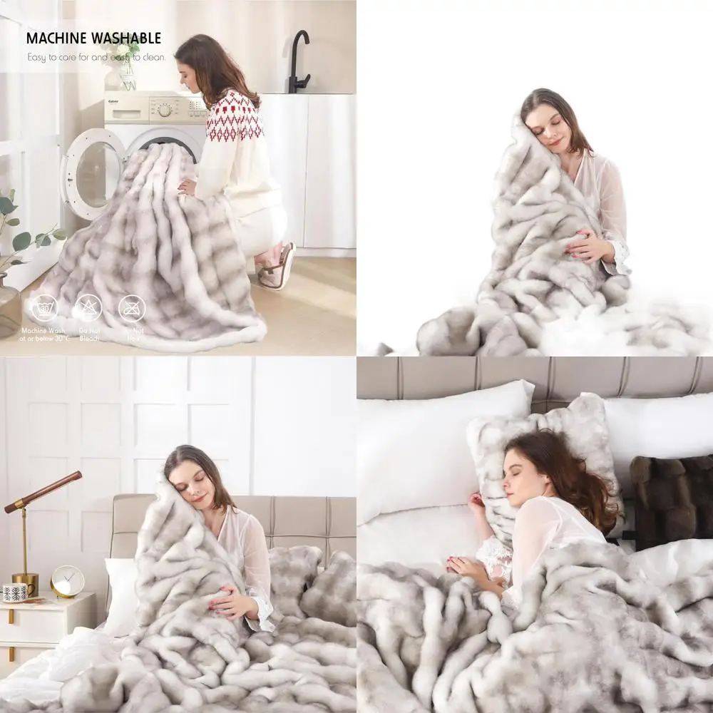 

Cozy Plush Rabbit Fur-Like Throw Blanket, 1000 GSM, Soft & Warm, Reversible for Couch, Sofa, Living Room (Grayish White, Twin Si