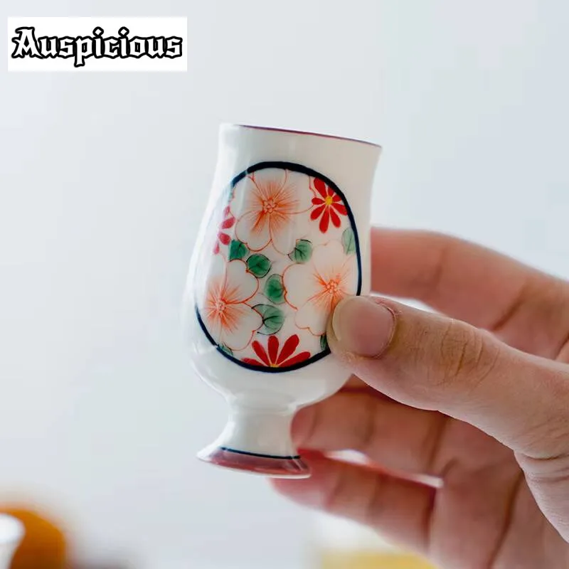 2pc/set Pure Hand-painted Window Diffuse Flower Group Color Breeze High Foot Cup Handmade Ceramic Tea Cup Wine Master Cup 40ml