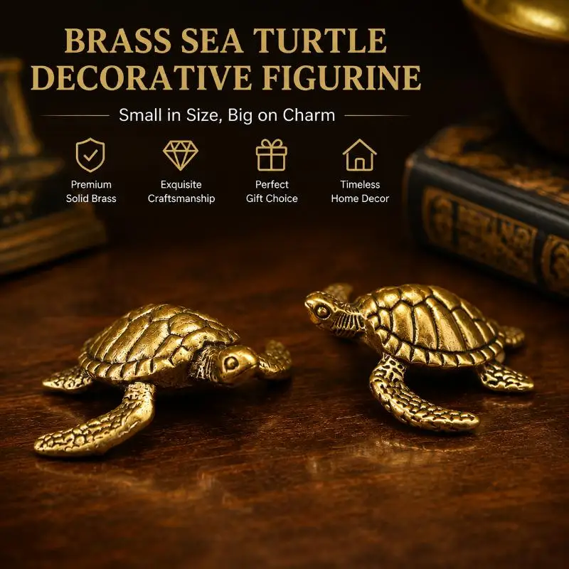 Solid Brass Sea Turtle Statue Vintage Handcrafted Ornament Waterproof Tabletop Decor for Home Office Bookshelf Ocean Fans Gift