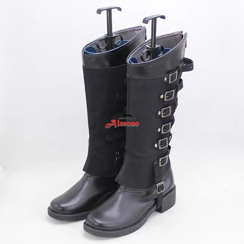 Chaussures de Cosplay Game Vergil, chaussures en cuir PU noir, perruque, bottes pour hommes adultes, bottes de Cosplay Vergil pour Halloween