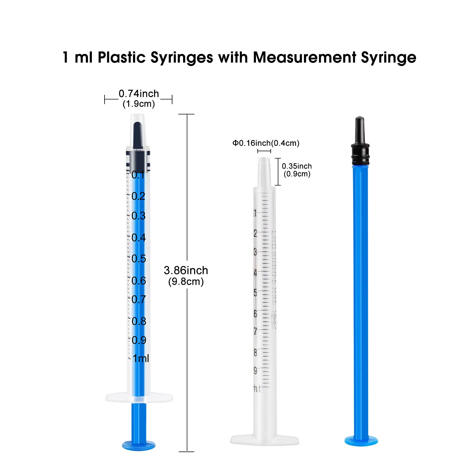 Blue 100 Pcs 1ml 1cc Plastic Syringe No Needle Syringe Sterlie Individually Package for Pets , Refilling, Oil or Glue Applicator