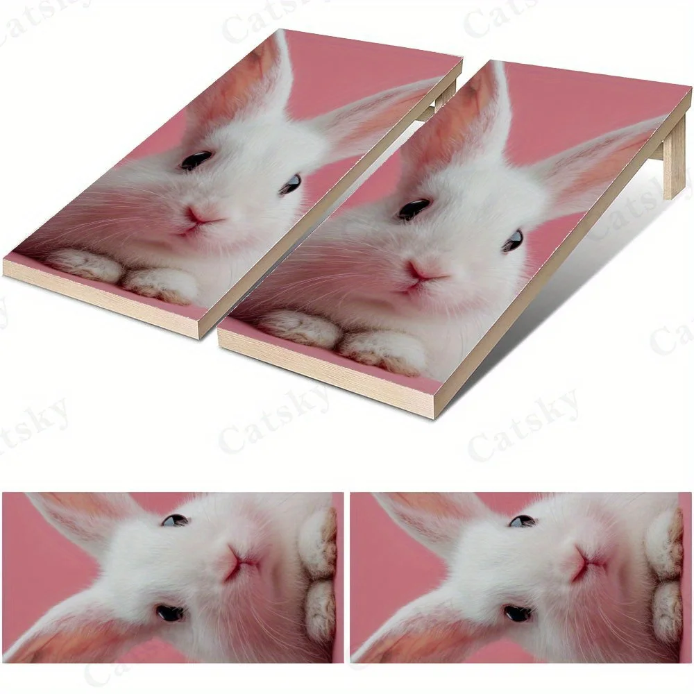 Pink - Backed White Rabbit 2D Flat Vinyl Sandboard Stickers - Bubble-Free, Easy Application, Waterproof, One-Step Renovation for