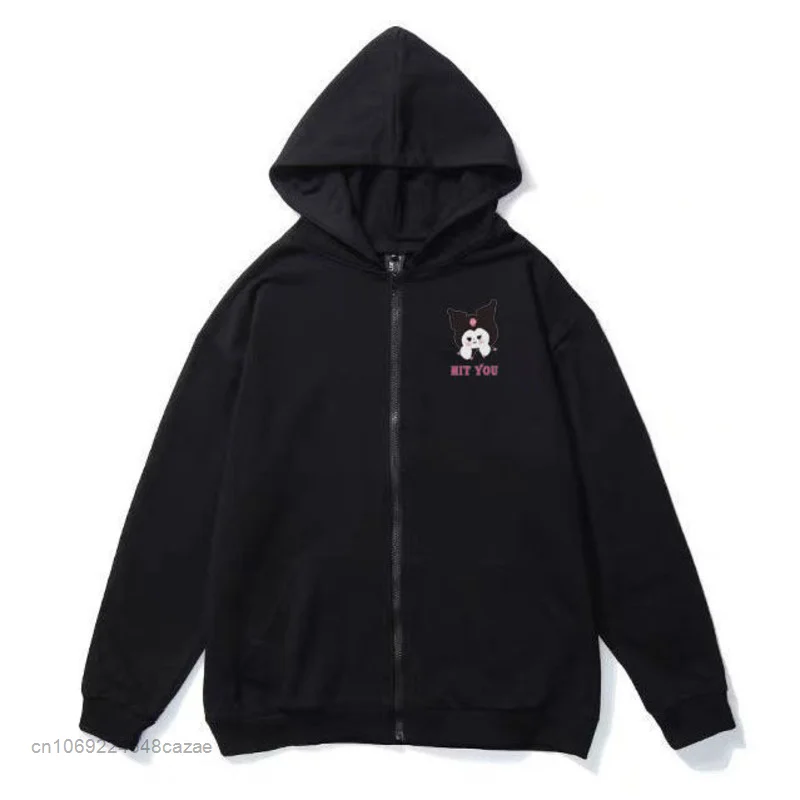 Sanrio Kuromi Spring Clothes Y2k Japan Trend Tops Hooded Cartoon Black Sweatshrts Women Loose Thin Zip Hoodies Female Clothing