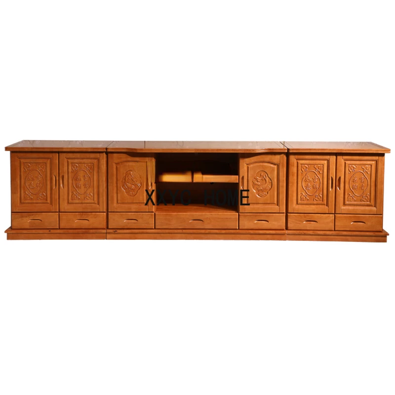 

Solid Wood TV Cabinet Carved Assembled Cabinet Chinese Country Wide Floor Living Room Storage Film and Television Cabinet