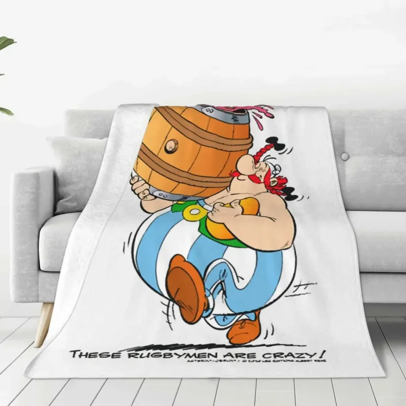 Funny Asterix And Obelix Flannel Throw Anime Cartoon Blankets for Sofa Bedroom Warm Bed Rug