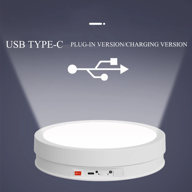 22CM Remote Control Photography Electric Turntable with Color LED Light Automatic Rotating Disc for Cosmetics Perfume Live Video