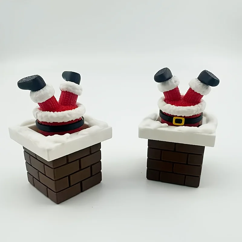 

3D Printed Christmas Holiday Decorations - Desktop Figurines, Santa Falling Out of the Chimney Funny Stress Desk Ornament