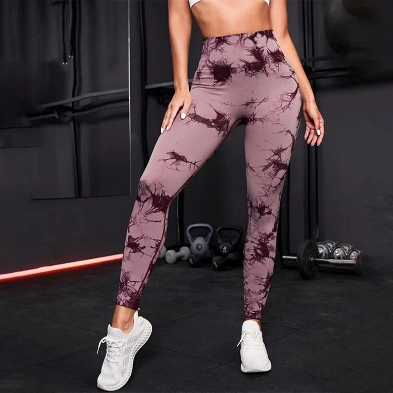 Damskie spodnie do jogi Tie-Dye Hip Lift Ćwiczenia plisowane spodnie fitness z wysokim stanem