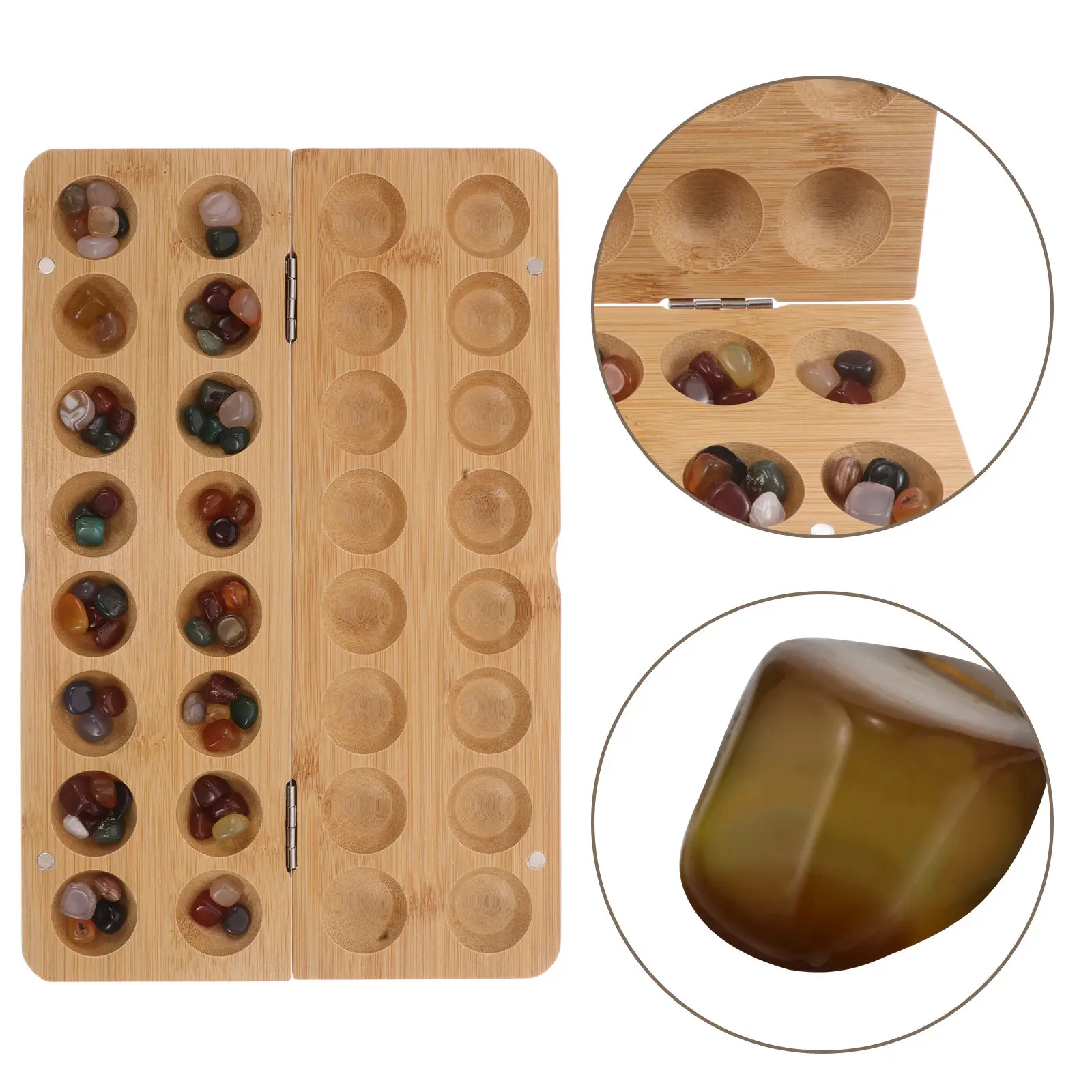 

Набор для игры в Манкаллу: настольная игра ручной работы из бамбука с разноцветными камнями, стратегическая головоломка для семейного досуга в помещении