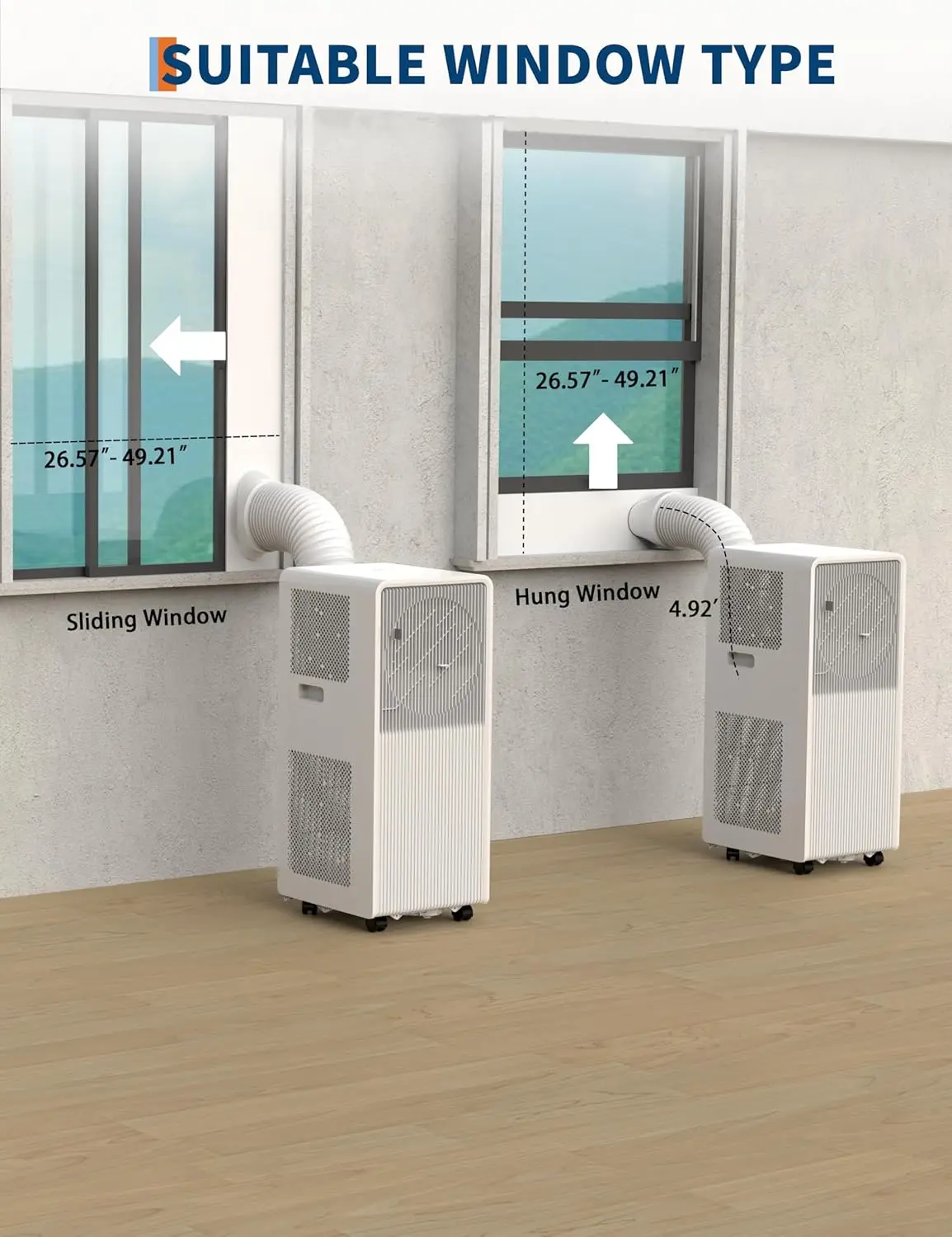 مكيف هواء محمول خالي من الصرف 8,000 ~ 12,000 وحدة حرارية بريطانية 3 في 1 وحدة تيار متردد لغرفة النوم 150-250 قدم مربع، مزيل الرطوبة، مروحة، وضع النوم