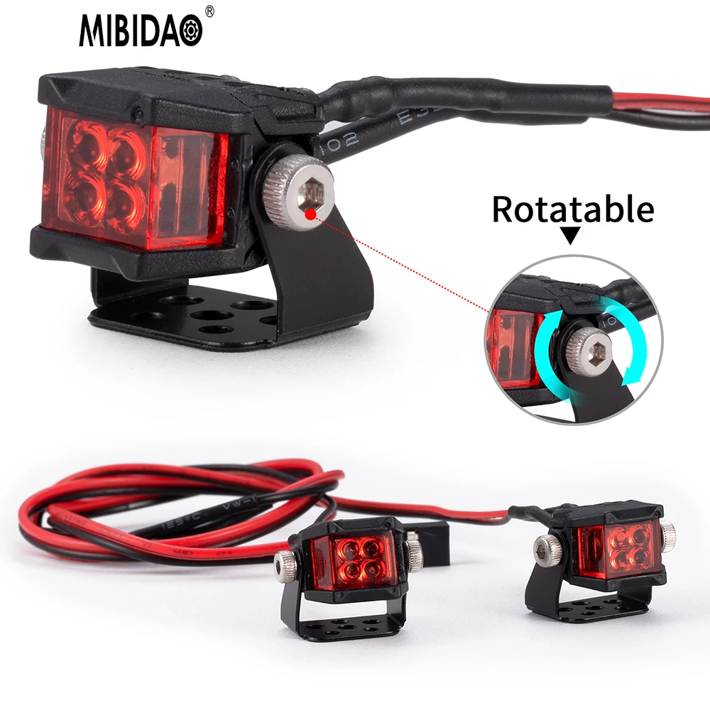MIBIDAO 12mm/18mm Square Led White/Red/Orange Lights Spotlights Searchlight Taillight for 1/10 RC Car TRX4 Axial SCX10