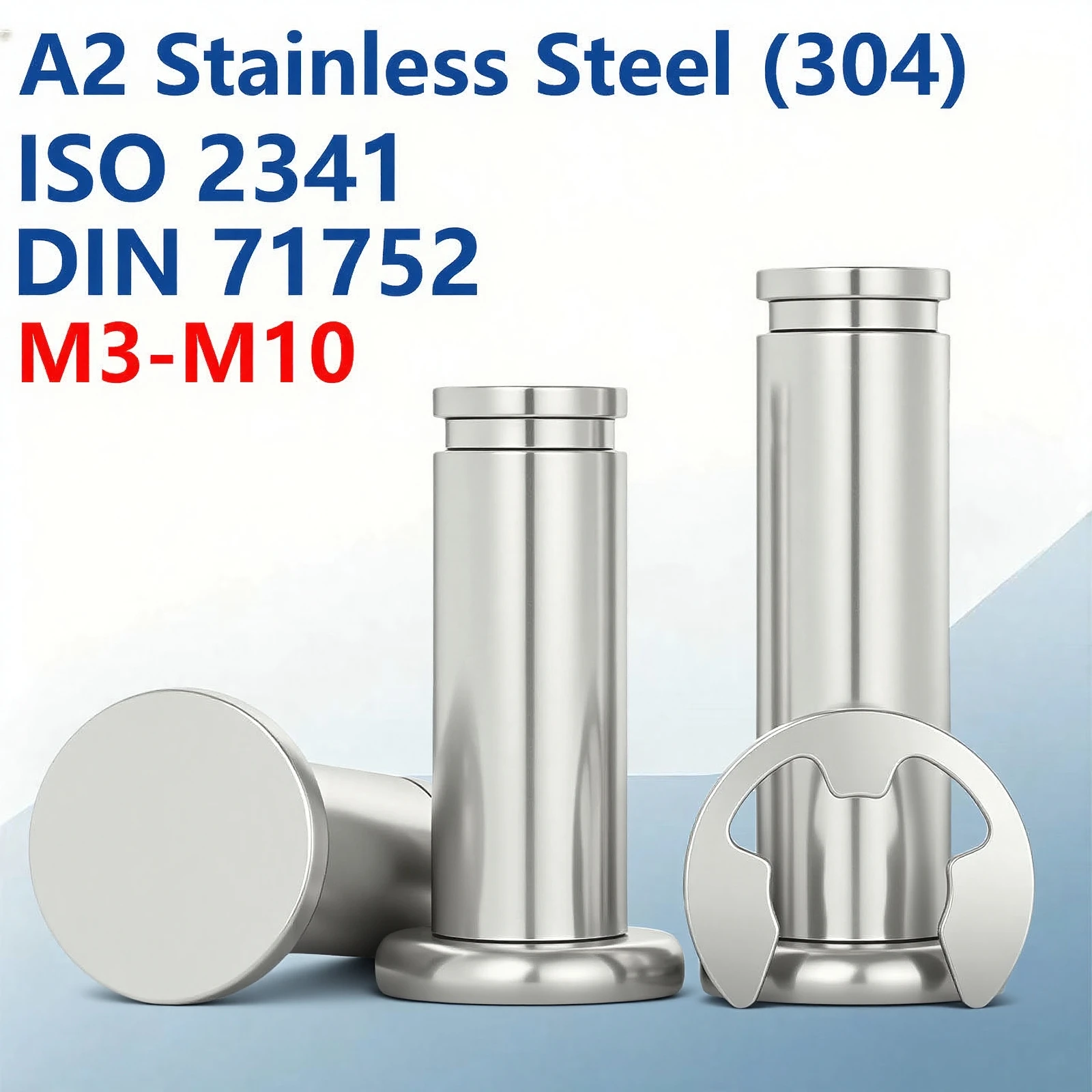 A2-70 Stainless Steel DIN 71752 Clevis Pin, ISO 2341 Grooved Fork Pin with E-Clip Retaining Ring M3M4M5M6M8M10