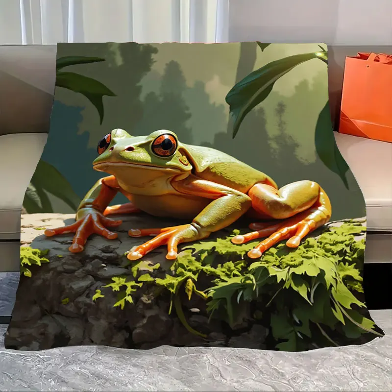 

1pc Flannel Blanket Vibrant Tree Frog on Rock 3D Print Cozy Throw Blanket for Home Decor