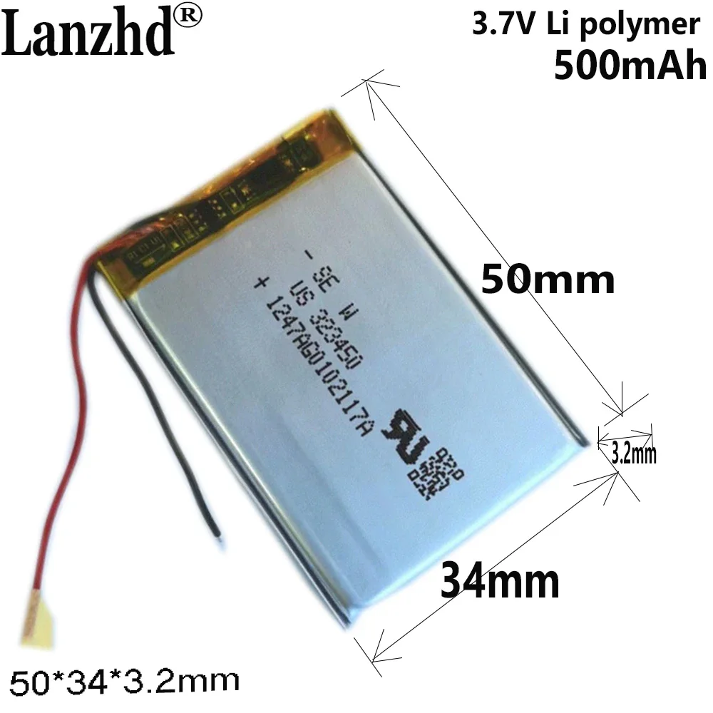 3.7V polymer lithium Battery 500MAH 323450 For  smart wearable products Medical products card reader