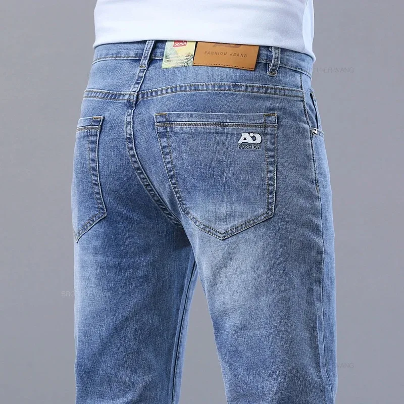 Classic Trousers Smoke Gray High Quality Spring Autumn Men's Slim Jeans Stylish Casual Stretch Fabric Denim Pants Plus Size 40