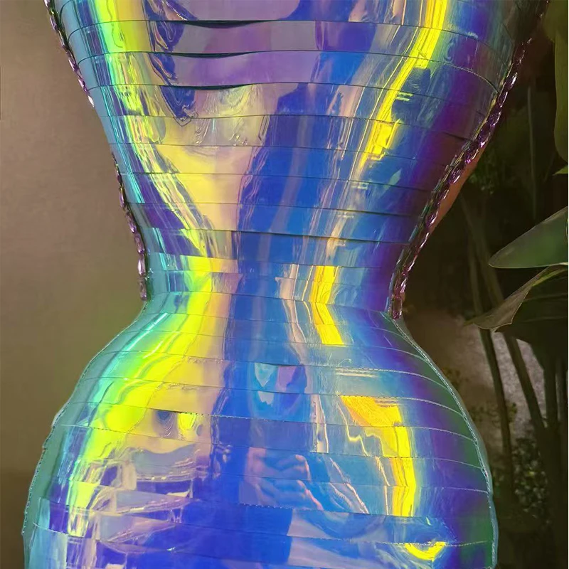 カラフルなレーザー反射イブニングドレス女性歌手パーティー衣装ジャズ衣装バーナイトクラブ Dj Ds ステージキャットウォーク着用 XS9466