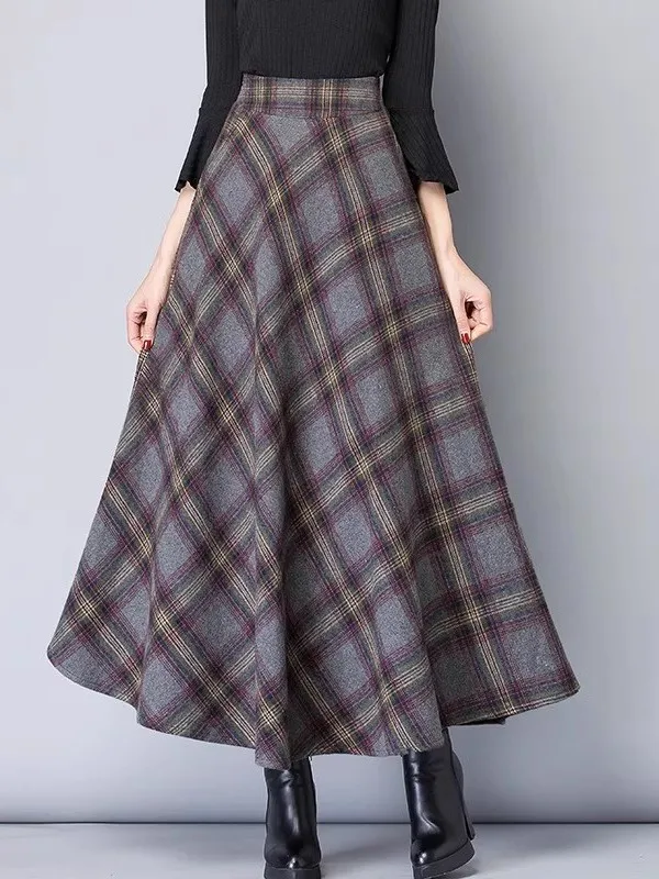 Ladies High Waist A-Line Midi Skirt Spring Autumn Winter Wool Blend Pleated  Skirt Korean Style Commute Fashion