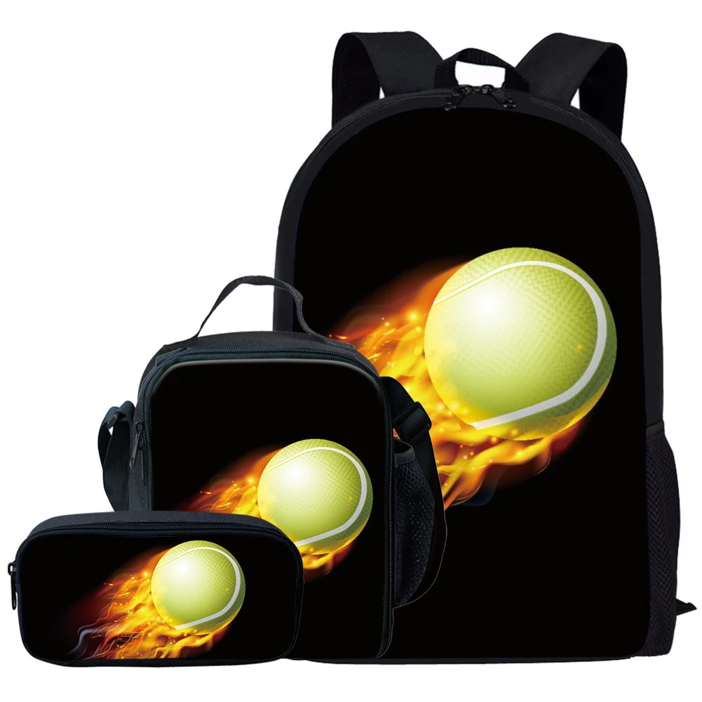 Cartoon Novelty Flame Basketball Football 3D Print 3pcs/Set pupil School Bags Laptop Daypack Backpack Lunch bag Pencil Case