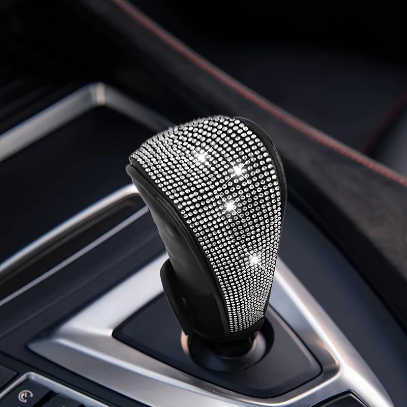 Glitzernde Strass-Schaltknaufabdeckung, Weicher PU-Leder Kristall-Schalthebel-Schutz, Universelle Auto-Innendekoration Handbremsenschutz – Detail 11