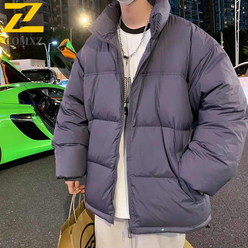 COMXZ Men's Winter Jacket Fashion Trendy Solid Color Warm Skiing Puffer Jacket Street Windproof Comfortable Cotton Padded Jacket